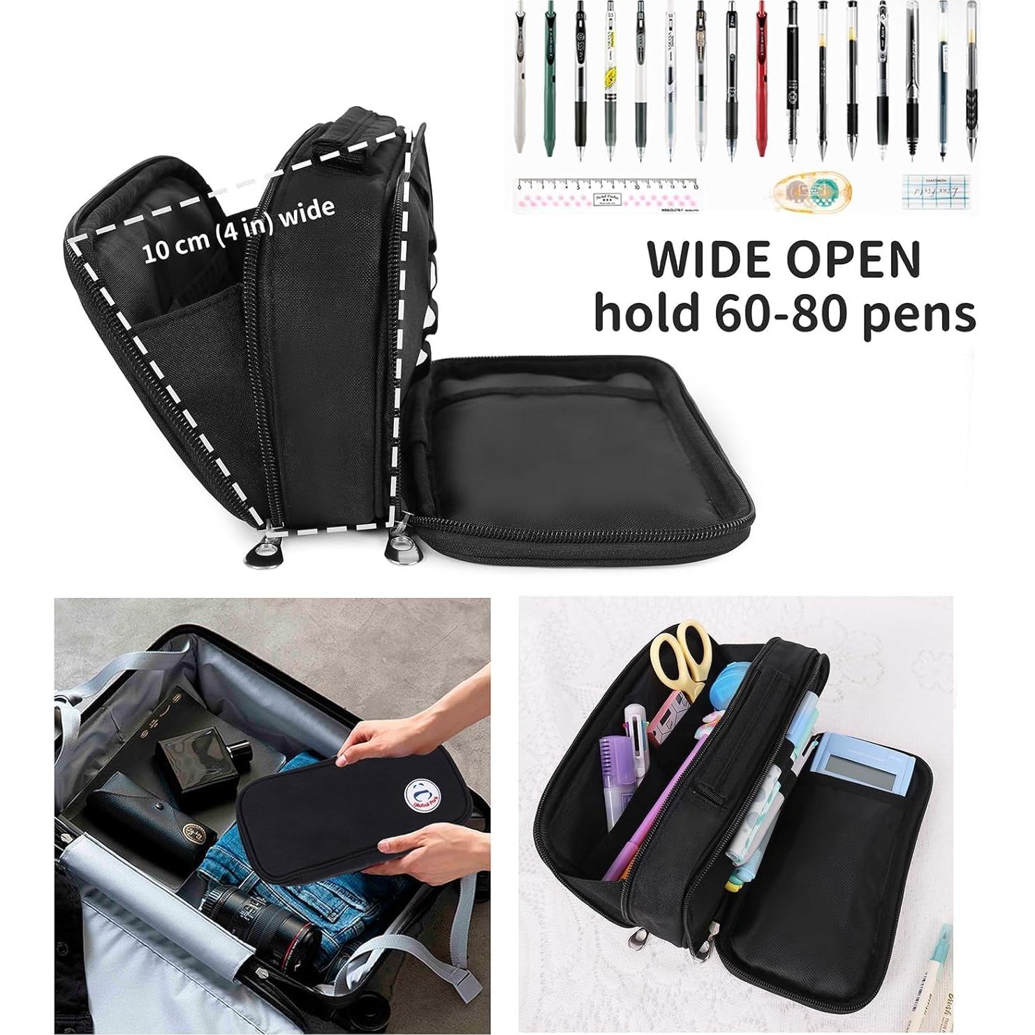 Estuche de Lápices Grande Negro Organizador de Escritorio