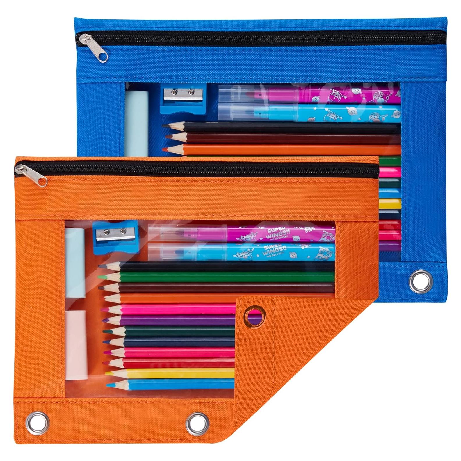 Estuche de Lápices Sooetz Azul y Naranja para Carpeta 3 Anillas