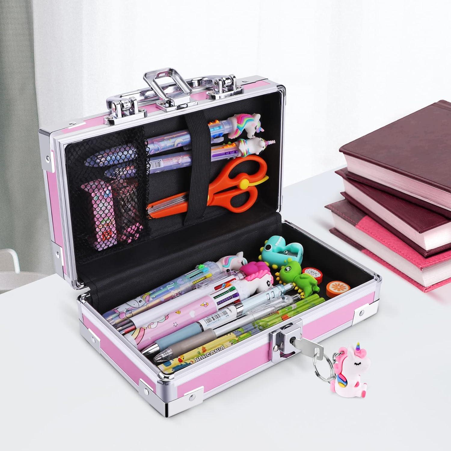 Caja de Lápices JYPS Unicornio Rosa con Cerradura y Asa 21.8x7.6x13cm