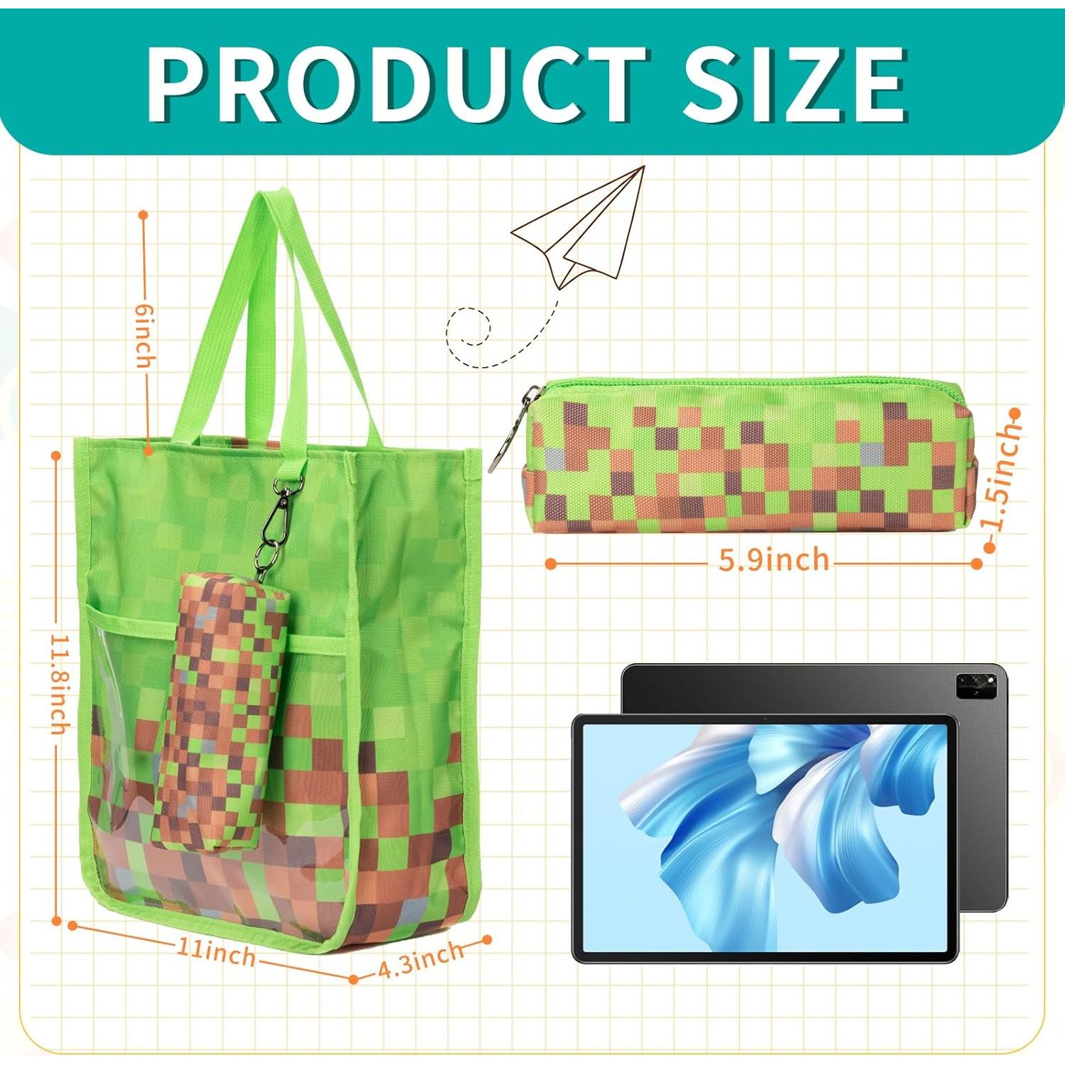 Bolsas Tote para Niños Lindas con Estuche para Lápices Verde