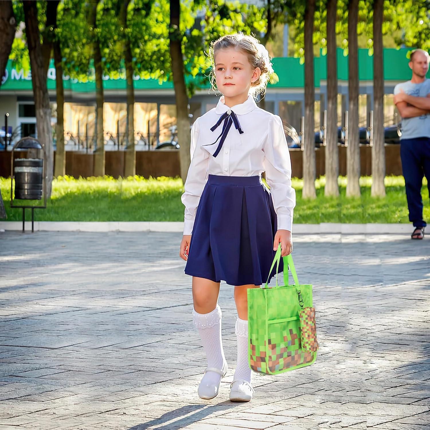 Bolsas Tote para Niños Lindas con Estuche para Lápices Verde