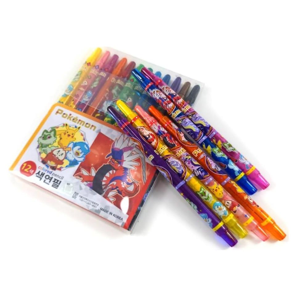 Conjunto de Lápices de Colores Pikachu 12 Crayones Giratorios