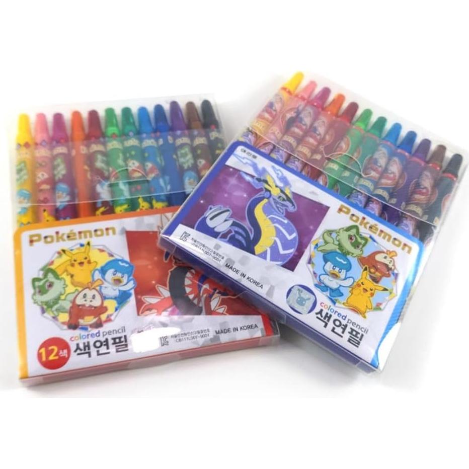 Conjunto de Lápices de Colores Pikachu 12 Crayones Giratorios