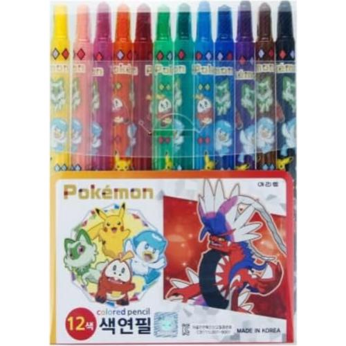 Conjunto de Lápices de Colores Pikachu 12 Crayones Giratorios