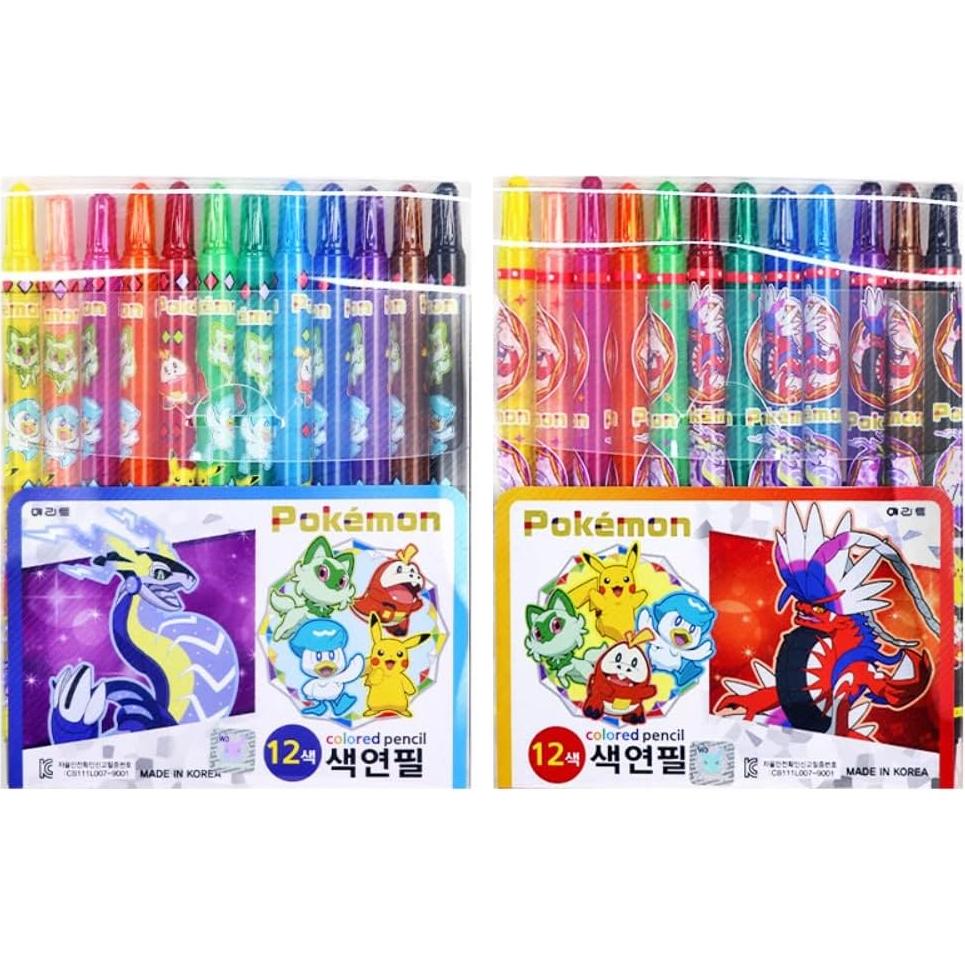 Conjunto de Lápices de Colores Pikachu 12 Crayones Giratorios