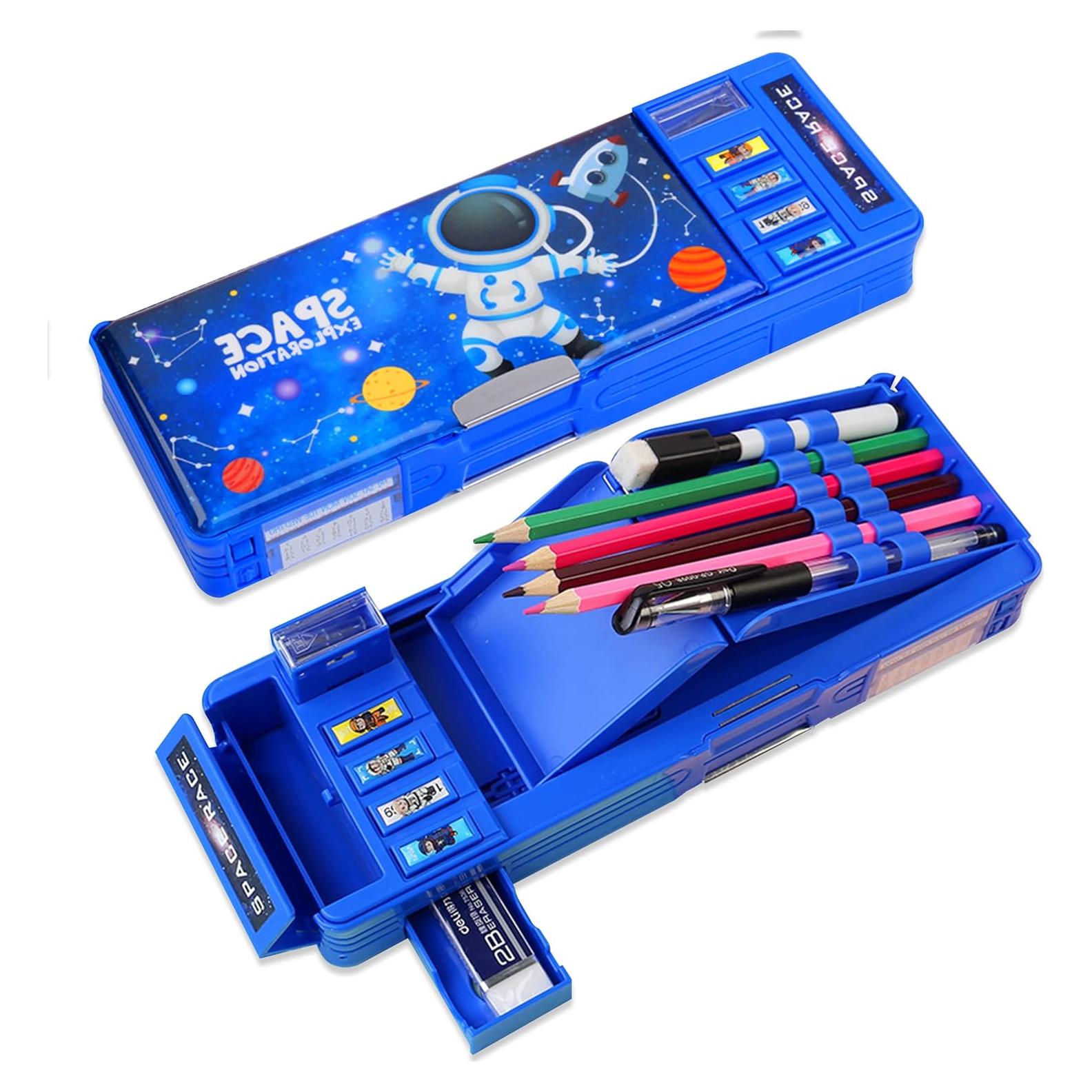 Estuche Multifuncional LilyBeauty PC10 Azul con Sacapuntas y Pizarra