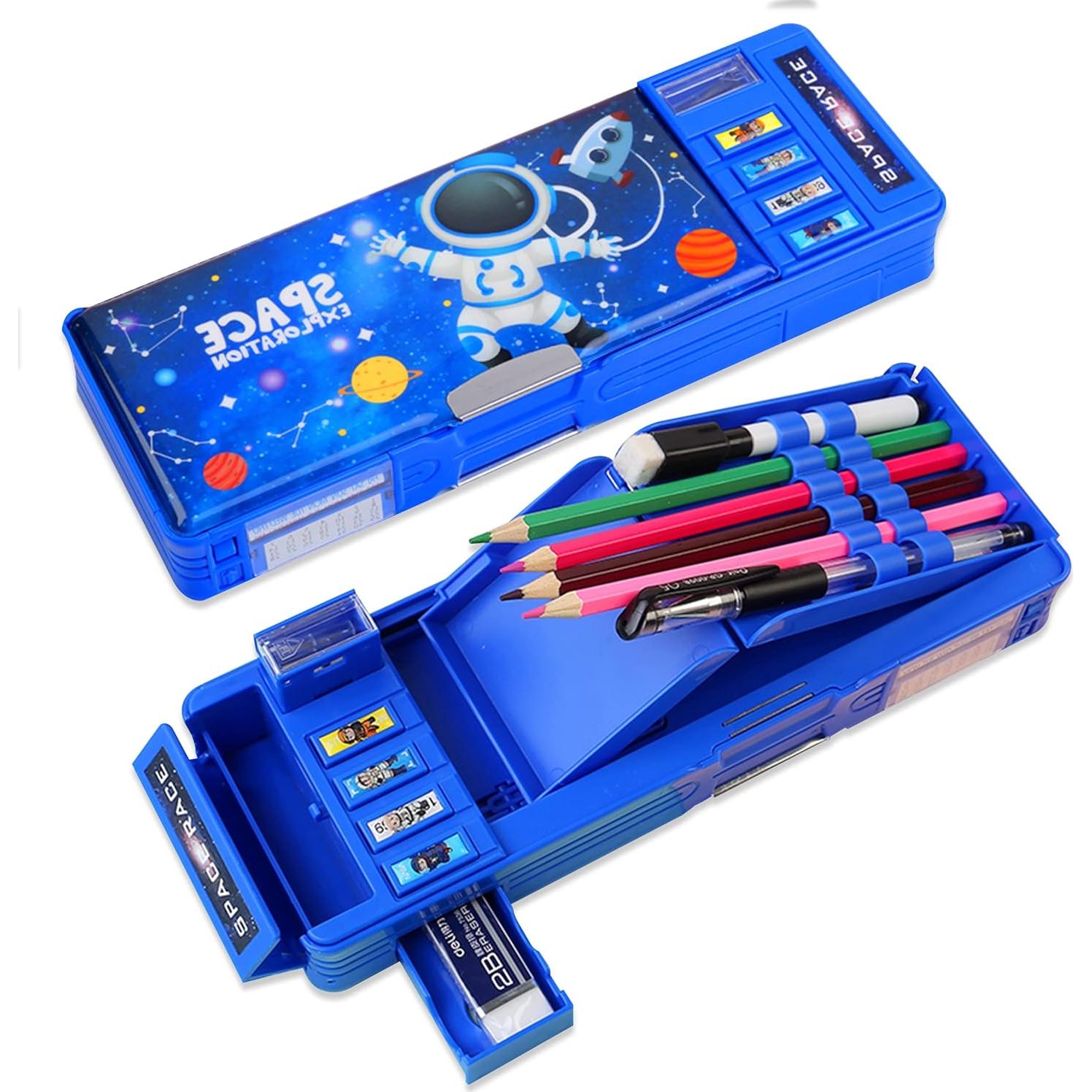 Estuche Multifuncional LilyBeauty PC10 Azul con Sacapuntas y Pizarra