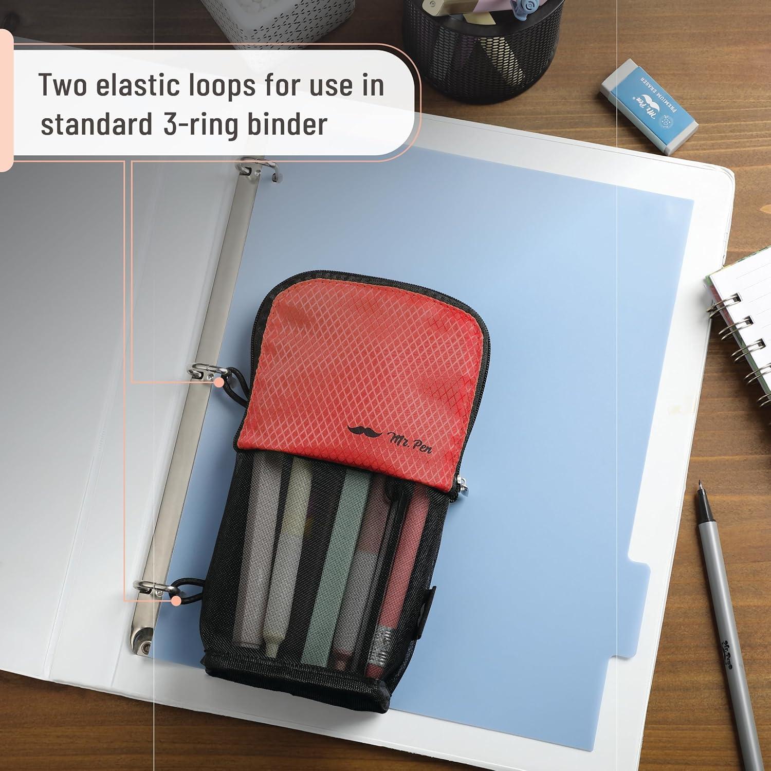 Estuche de Lápices Mr. Pen Negro y Rojo con Malla Visible