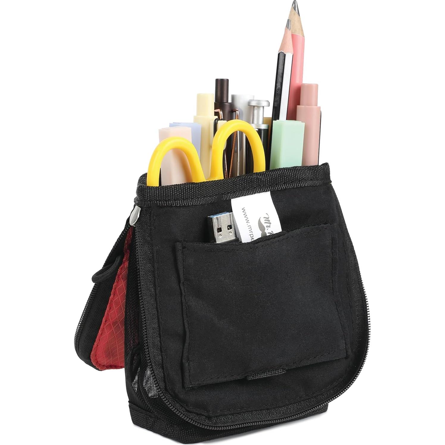 Estuche de Lápices Mr. Pen Negro y Rojo con Malla Visible