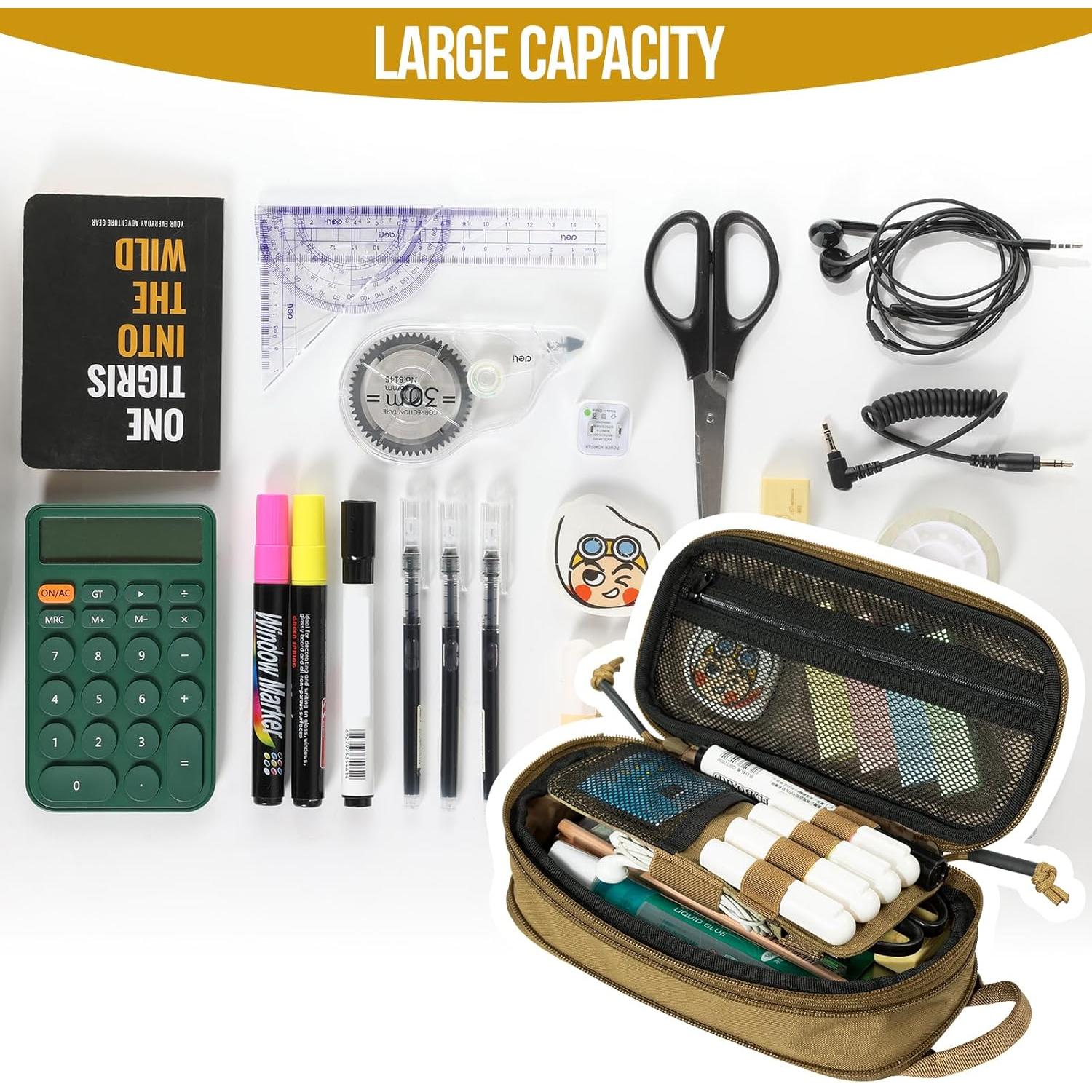 Estuche de Lápices ONETIGRIS Marrón - Organizador Expandible 22.86x10.99cm