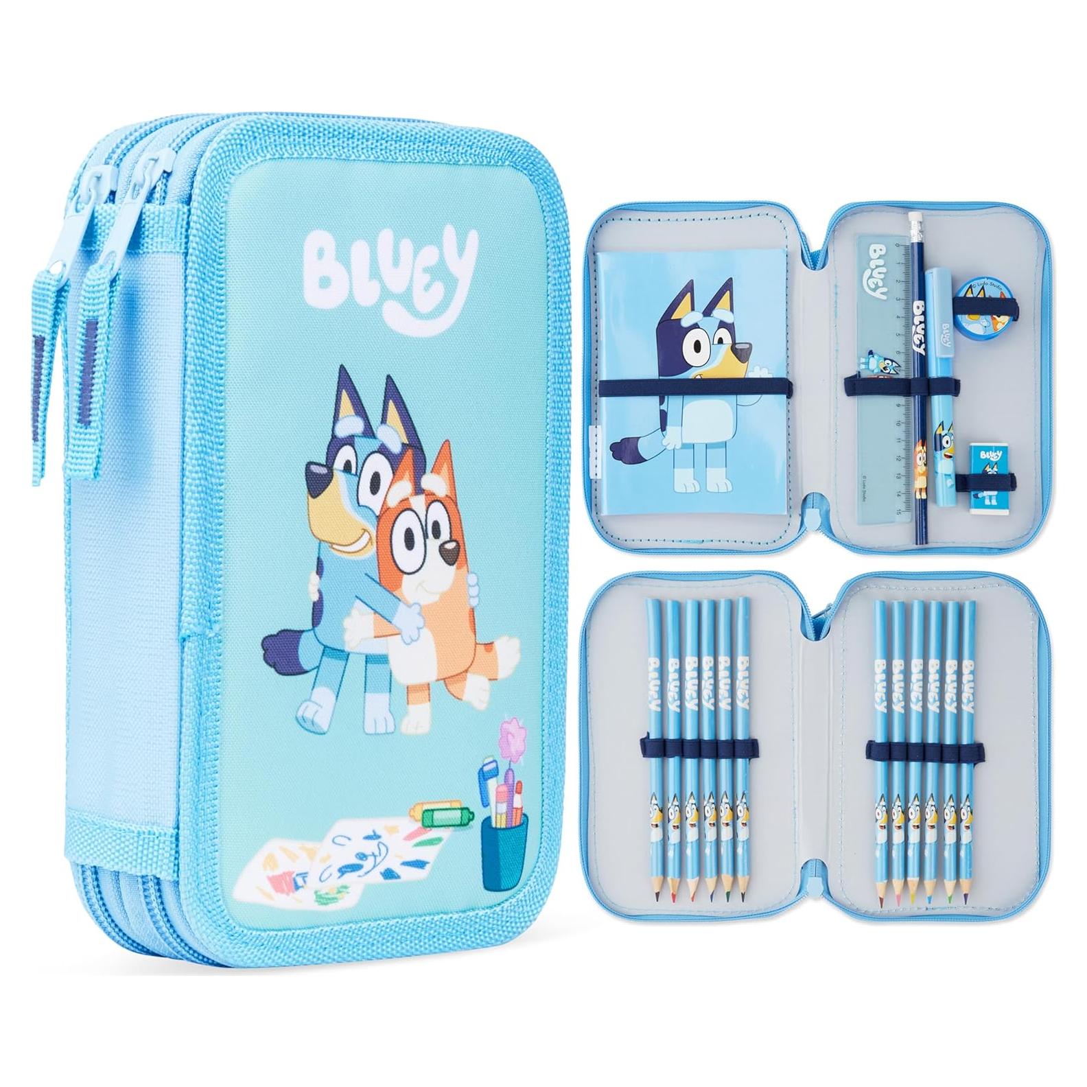 Estuche de Lápices Bluey con Material Escolar - 2 Compartimentos