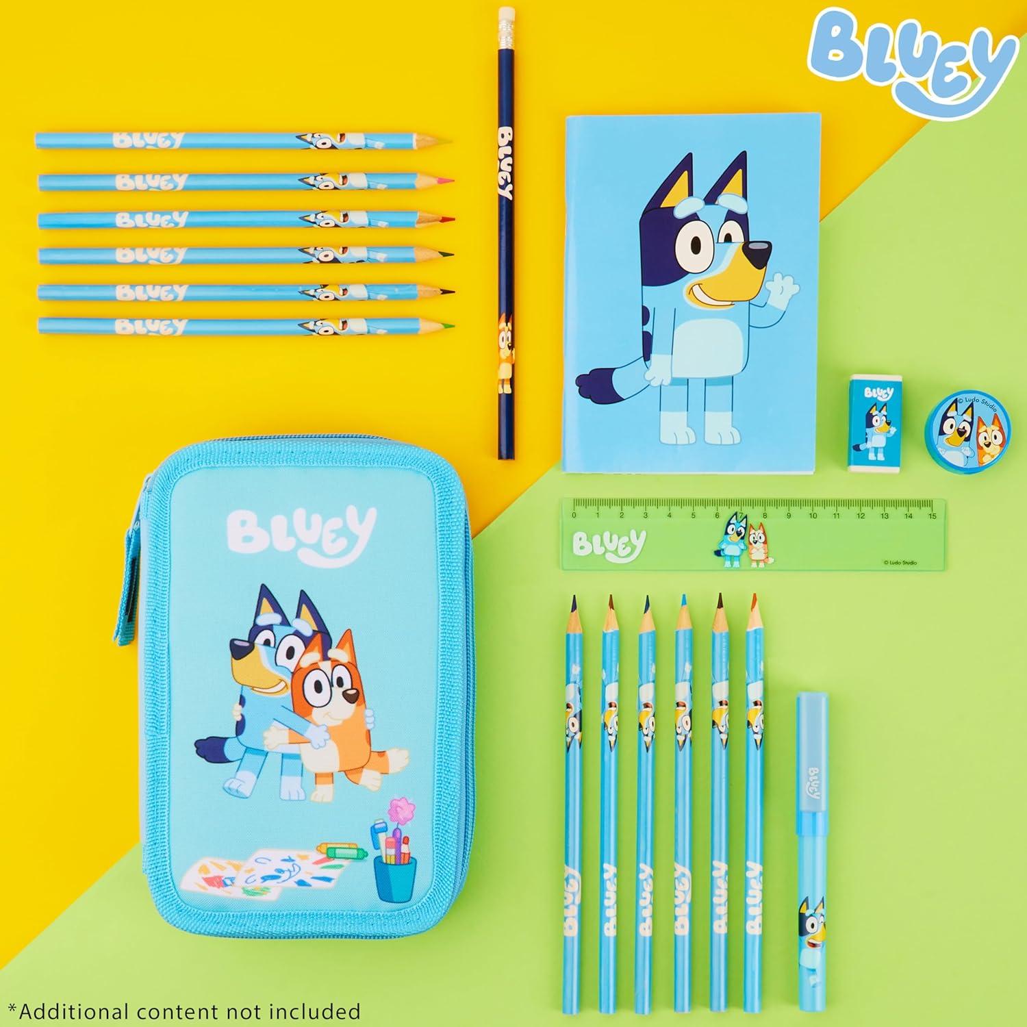 Estuche de Lápices Bluey con Material Escolar - 2 Compartimentos