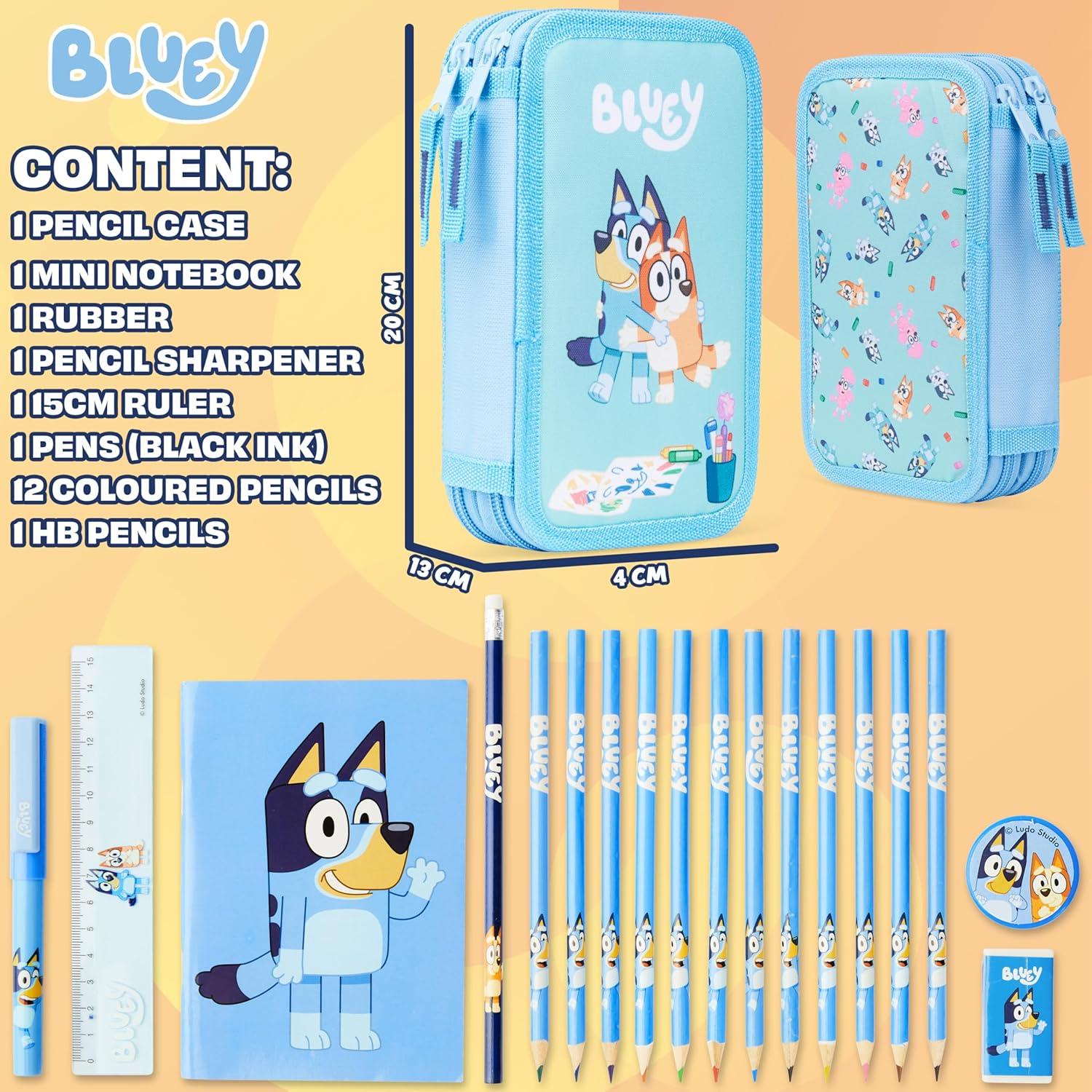 Estuche de Lápices Bluey con Material Escolar - 2 Compartimentos