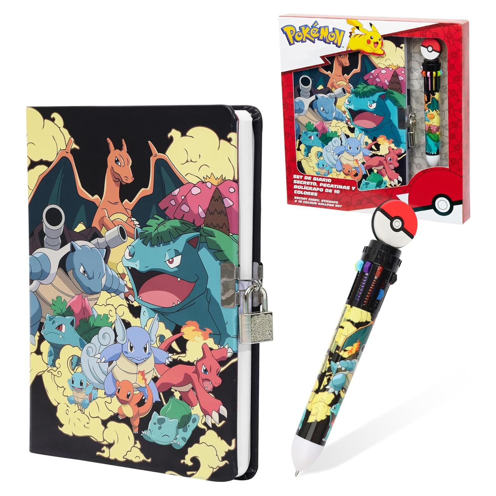 Conjunto de Diario Pokémon F&F con Cerradura y Bolígrafos