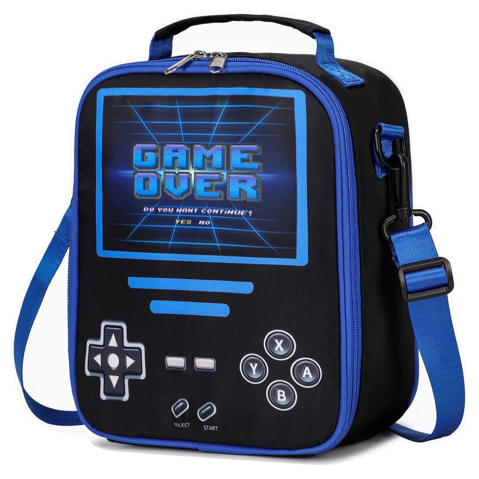 Game Lunch Box for Boys - Cool Luminous Gamer Boys Insulated Lunch Bag - Reusable Portable Lunch Boxes for Boy Girls Cooler for Kids Toddlers Teens Picnic School Daycare (Black
