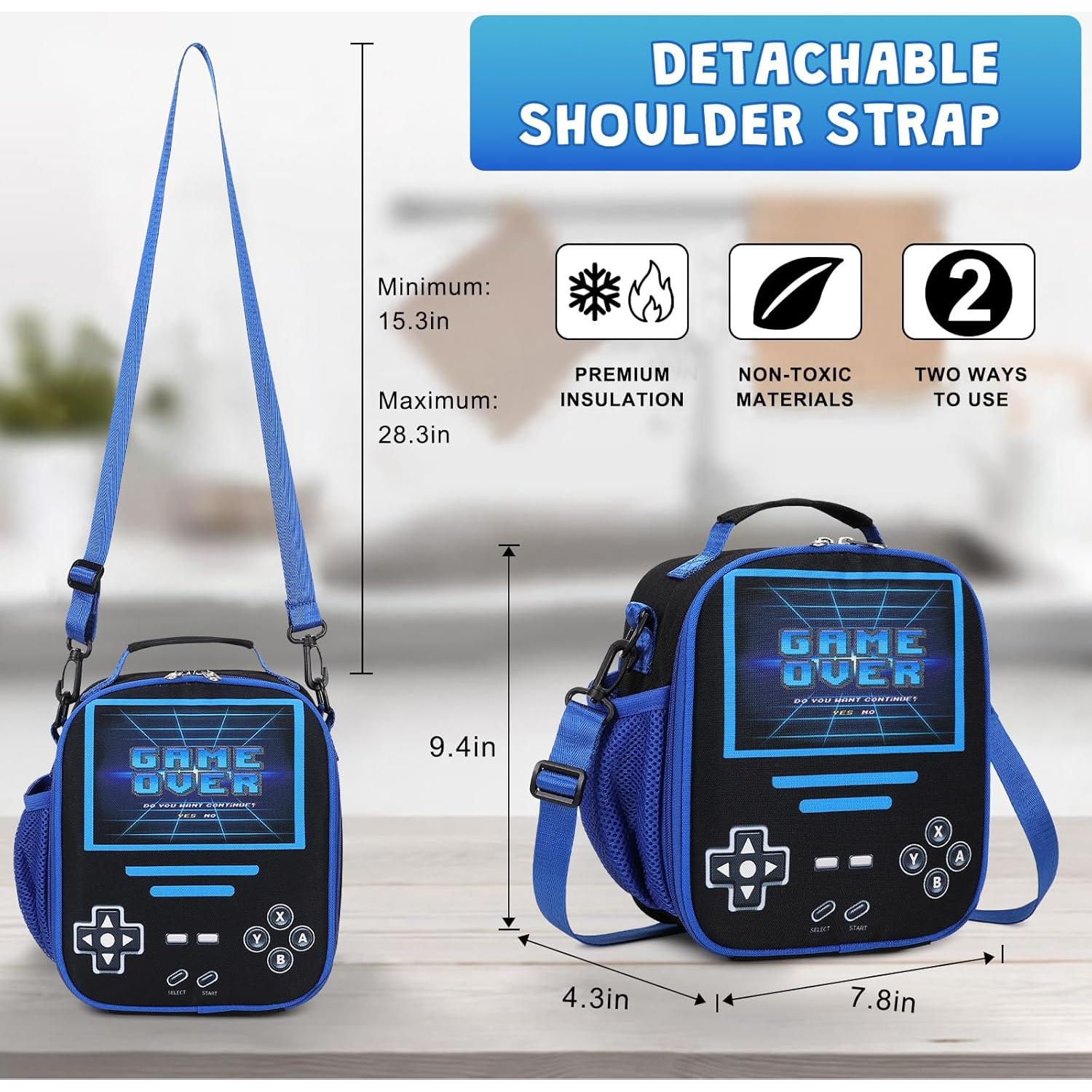 Game Lunch Box for Boys - Cool Luminous Gamer Boys Insulated Lunch Bag - Reusable Portable Lunch Boxes for Boy Girls Cooler for Kids Toddlers Teens Picnic School Daycare (Black