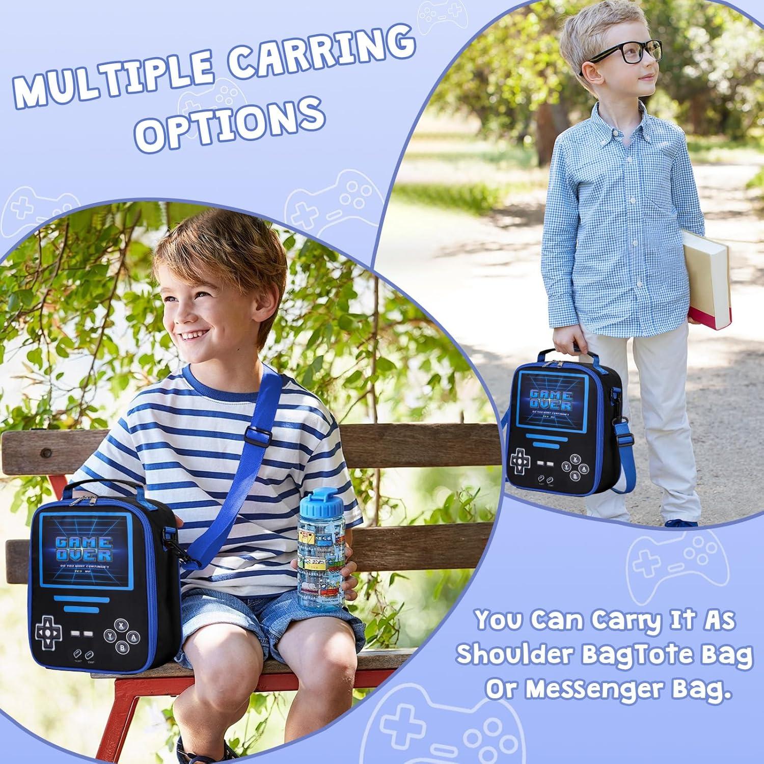 Game Lunch Box for Boys - Cool Luminous Gamer Boys Insulated Lunch Bag - Reusable Portable Lunch Boxes for Boy Girls Cooler for Kids Toddlers Teens Picnic School Daycare (Black