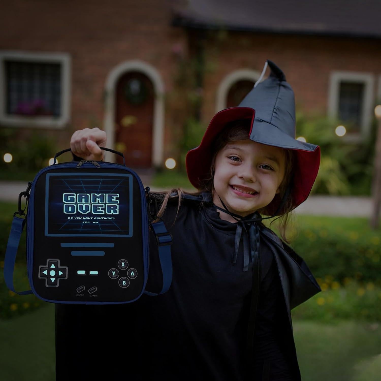 Game Lunch Box for Boys - Cool Luminous Gamer Boys Insulated Lunch Bag - Reusable Portable Lunch Boxes for Boy Girls Cooler for Kids Toddlers Teens Picnic School Daycare (Black