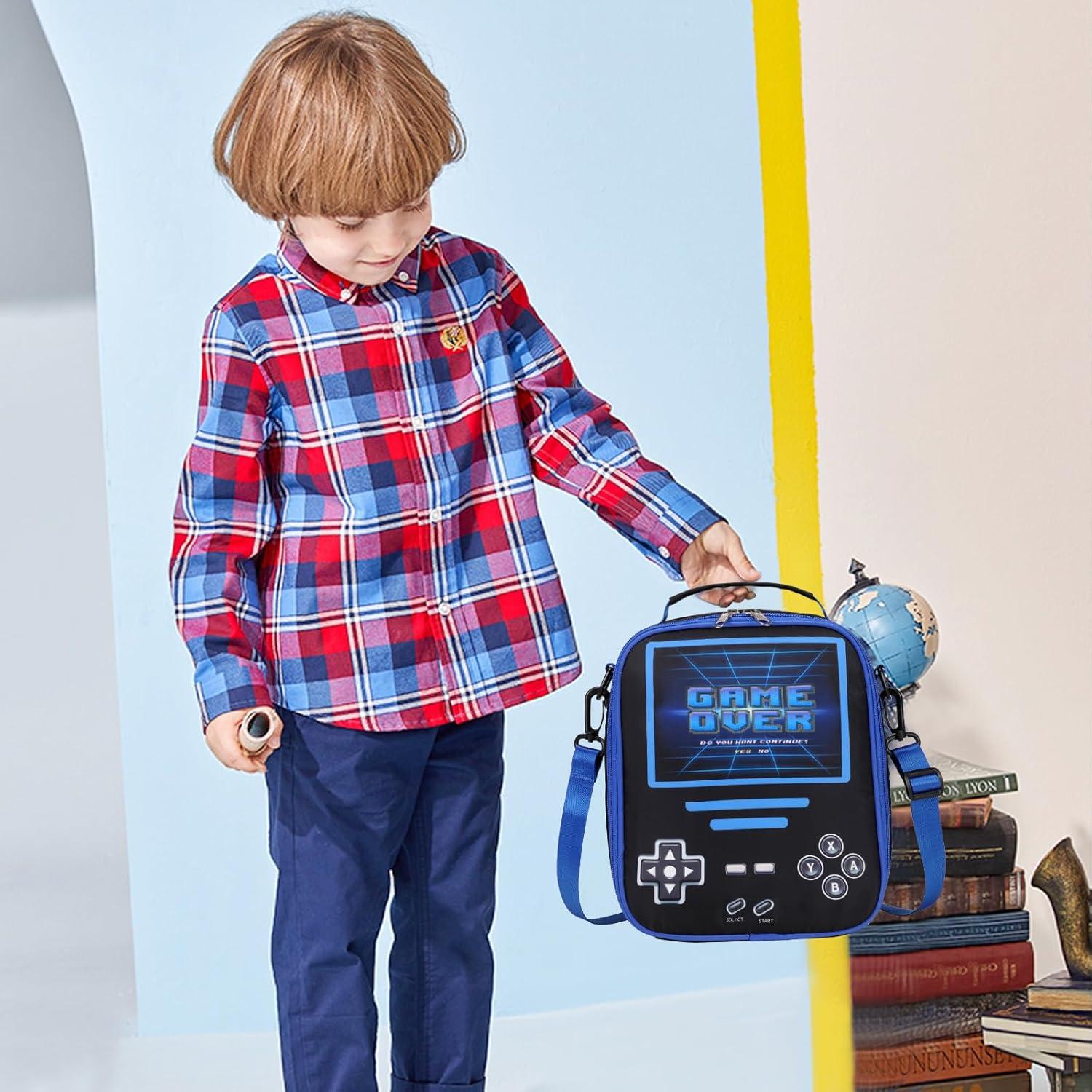 Game Lunch Box for Boys - Cool Luminous Gamer Boys Insulated Lunch Bag - Reusable Portable Lunch Boxes for Boy Girls Cooler for Kids Toddlers Teens Picnic School Daycare (Black