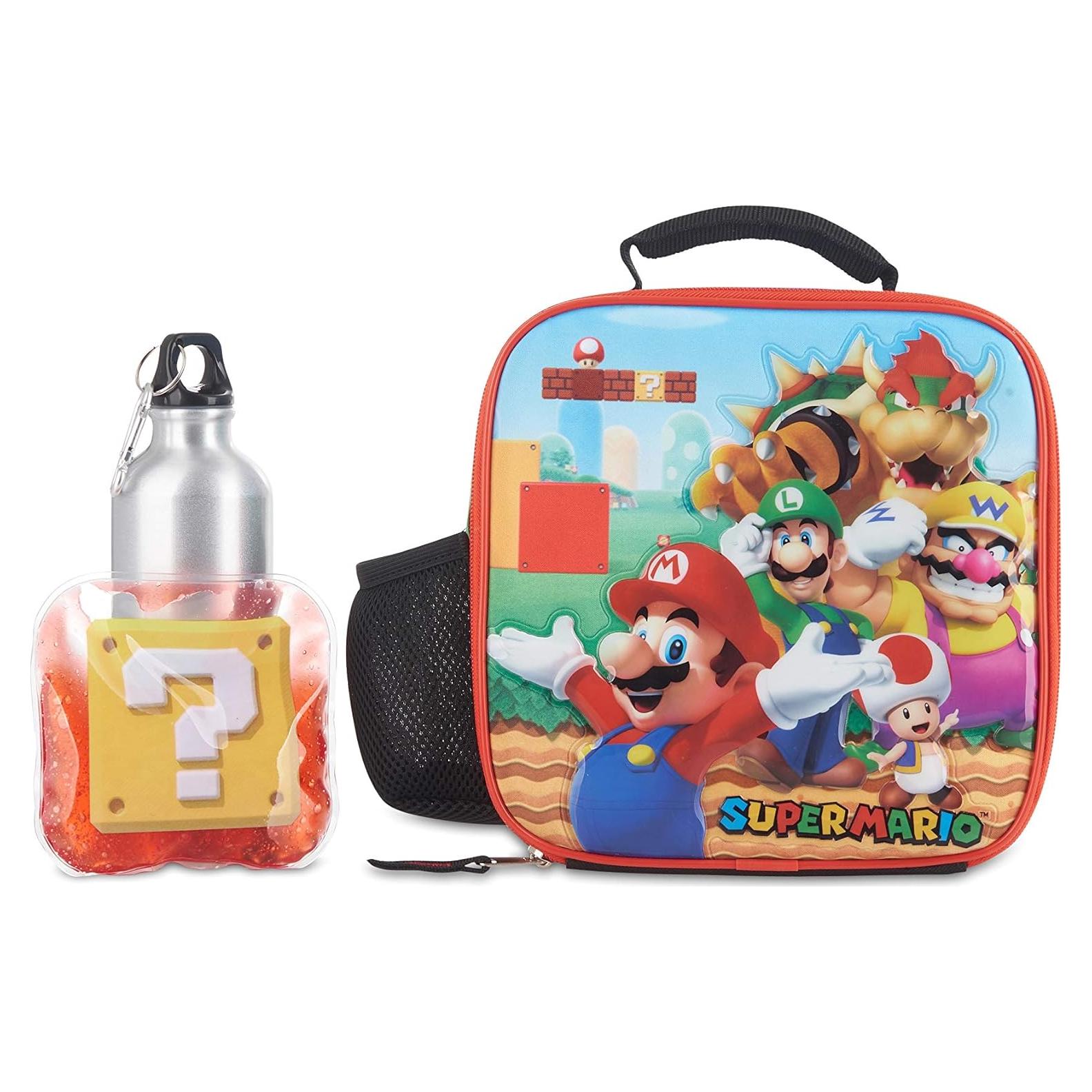 Set Almuerzo Super Mario - Caja, Botella Acero Inoxidable 4 Pzs