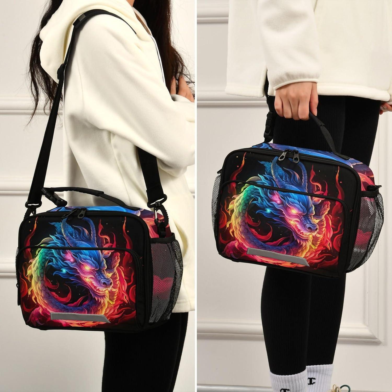 Bolsa de Almuerzo Aislada KFBE Dragón de Llama Arcoíris 6L