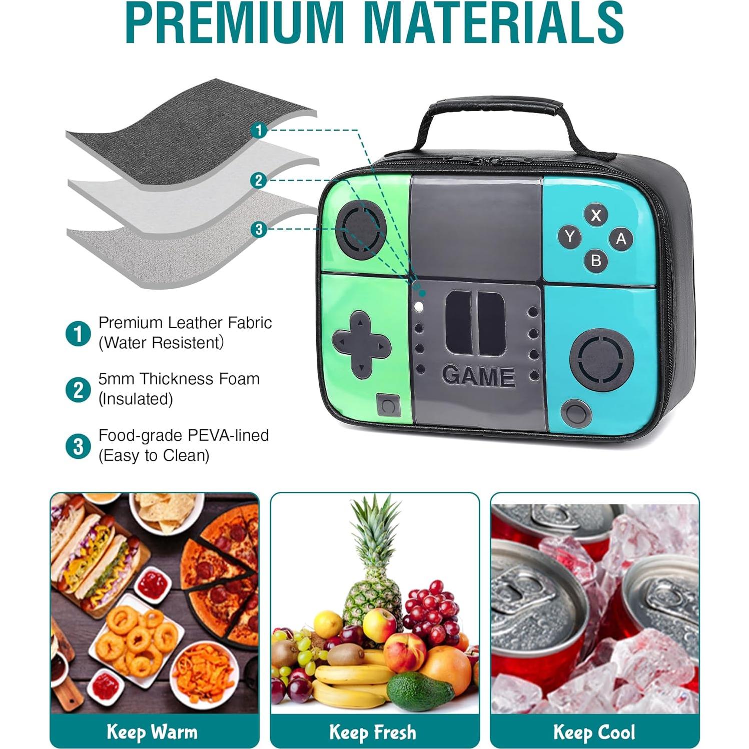 Caja de Almuerzo Gamer TFAUR Verde-Azul 5L Aislada para Niños