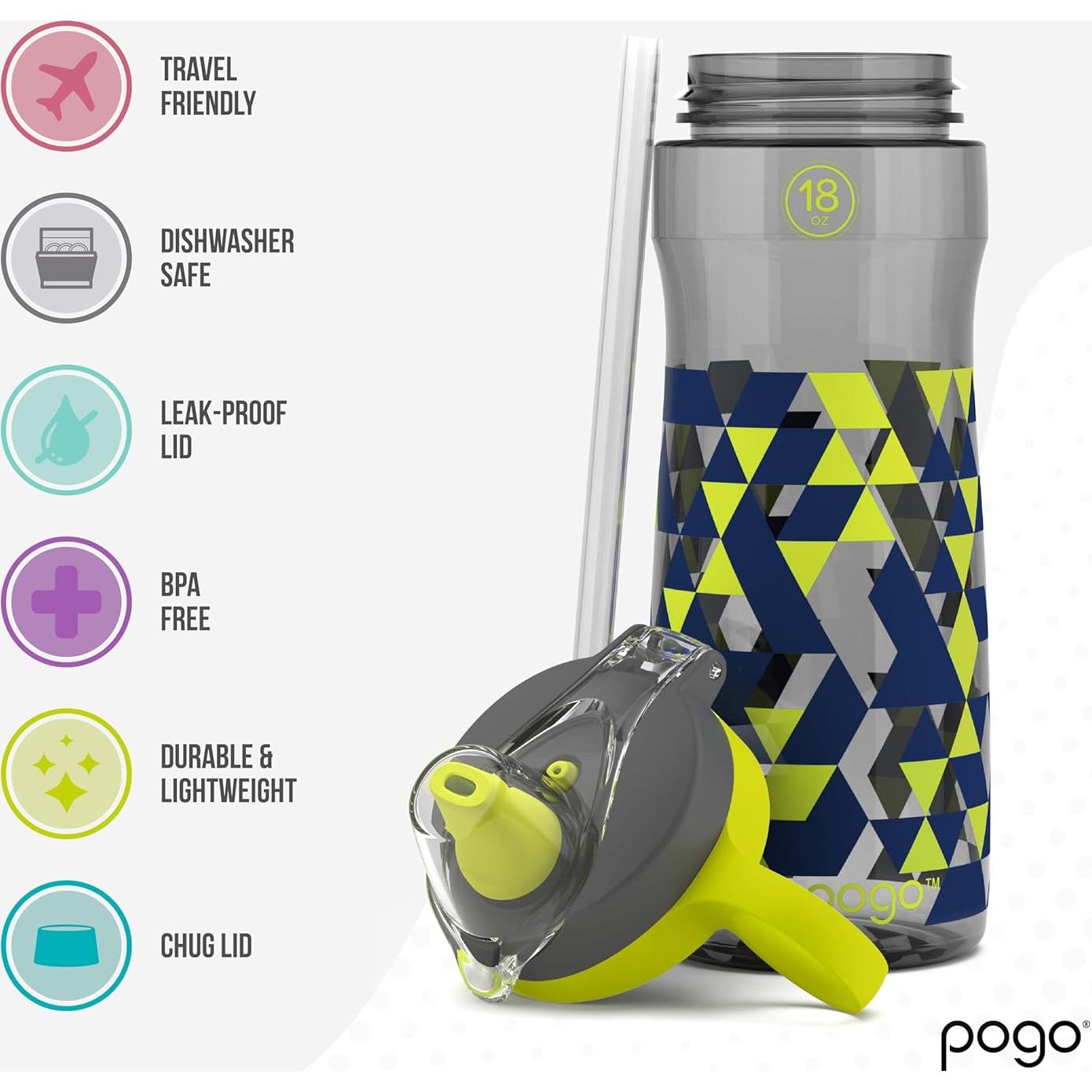 Botella de Agua Pogo 532 ml Geode Gris Libre de BPA con Pajita