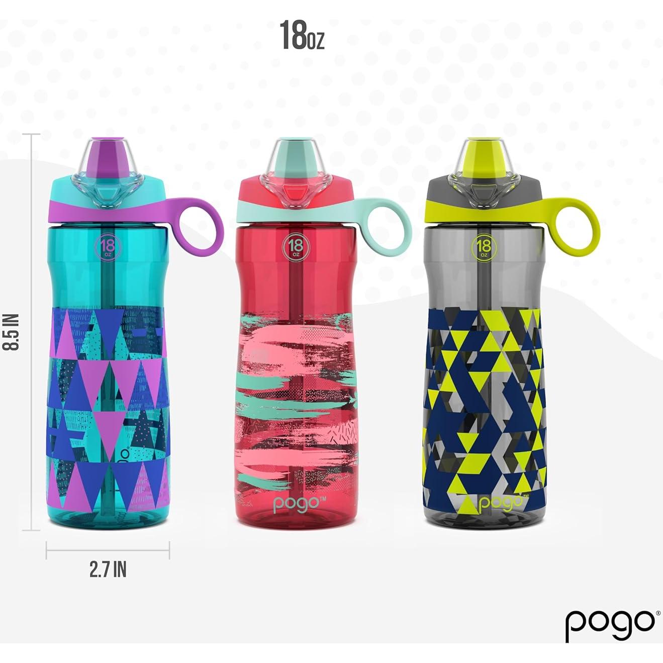 Botella de Agua Pogo 532 ml Geode Gris Libre de BPA con Pajita