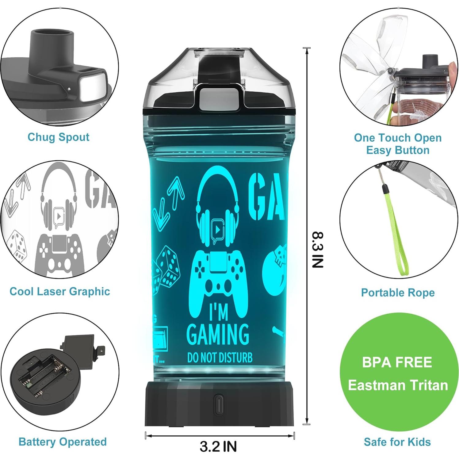 Botella de Agua OkiyiD 14 oz con Luz LED 3D para Niños