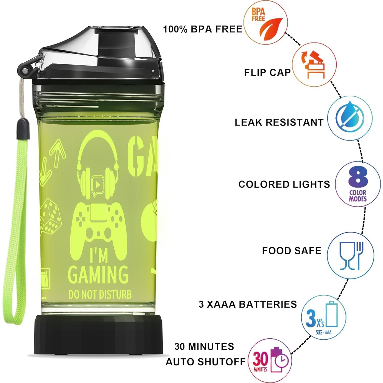 Botella de Agua OkiyiD 14 oz con Luz LED 3D para Niños