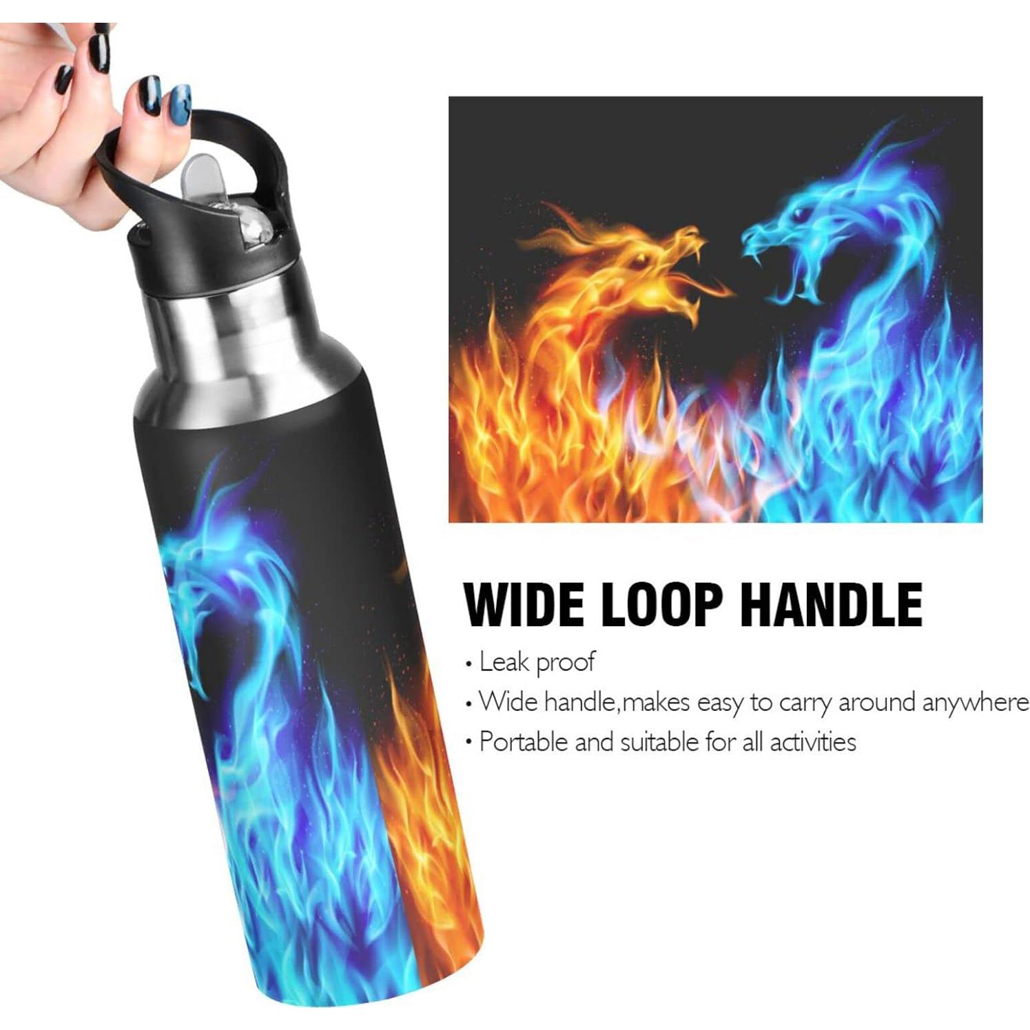 Botella de Agua Deportiva Kcldeci Dragón 600 ml Aislada Acero Inoxidable