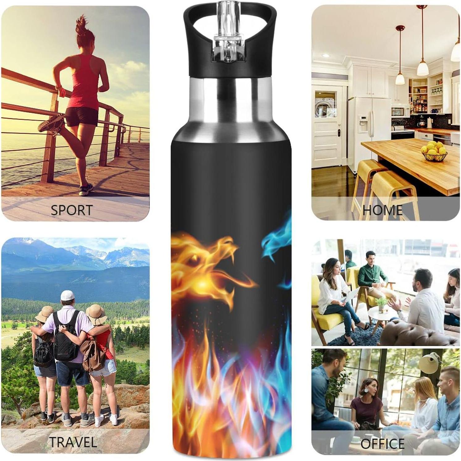 Botella de Agua Deportiva Kcldeci Dragón 600 ml Aislada Acero Inoxidable