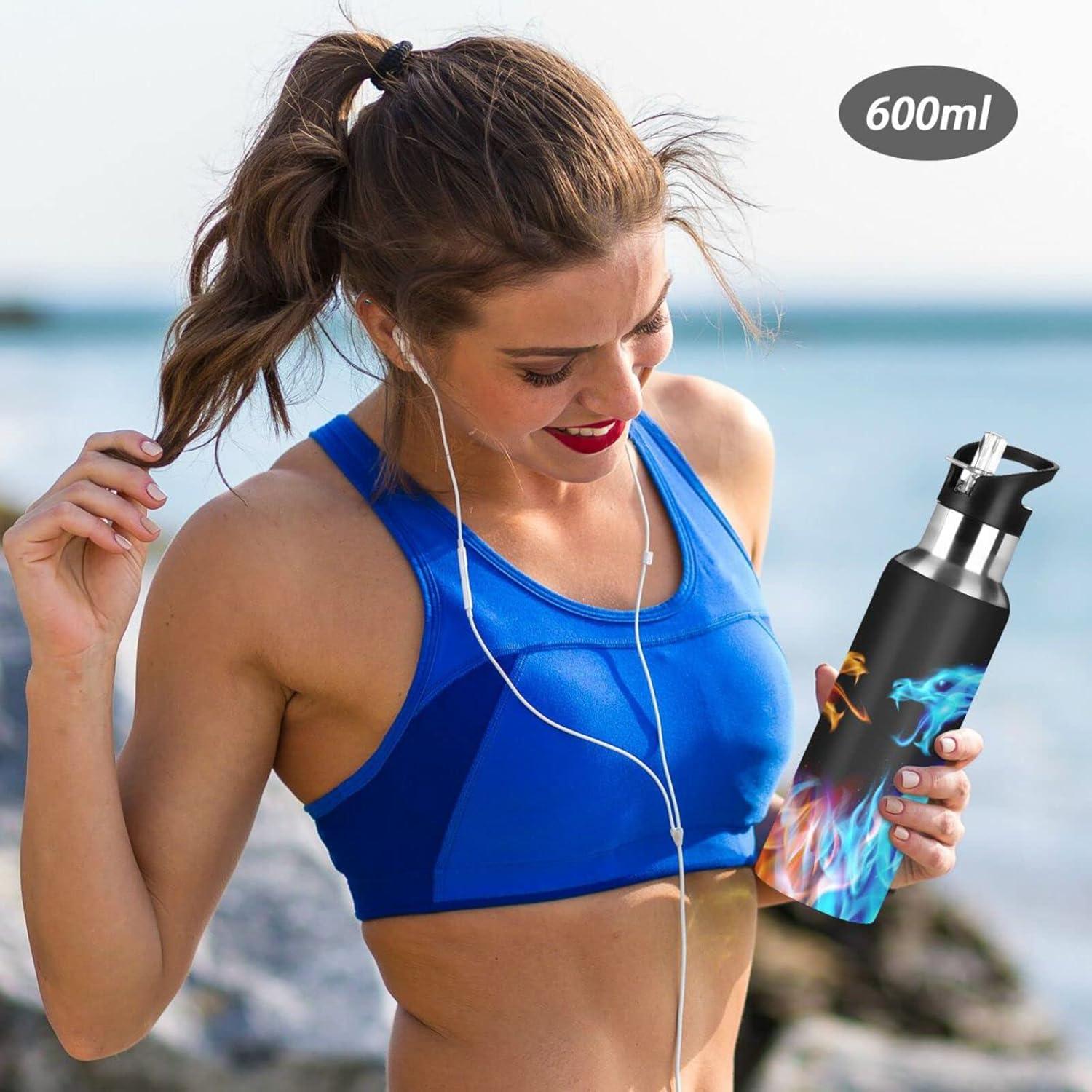 Botella de Agua Deportiva Kcldeci Dragón 600 ml Aislada Acero Inoxidable