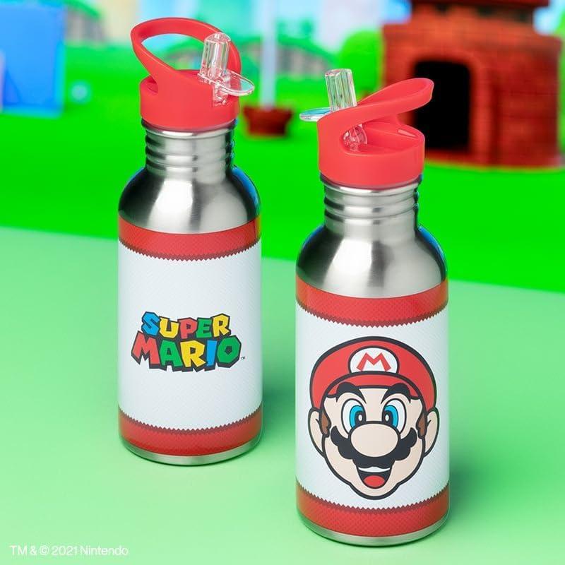 Botella de Agua de Metal Super Mario 500ml con Pajilla