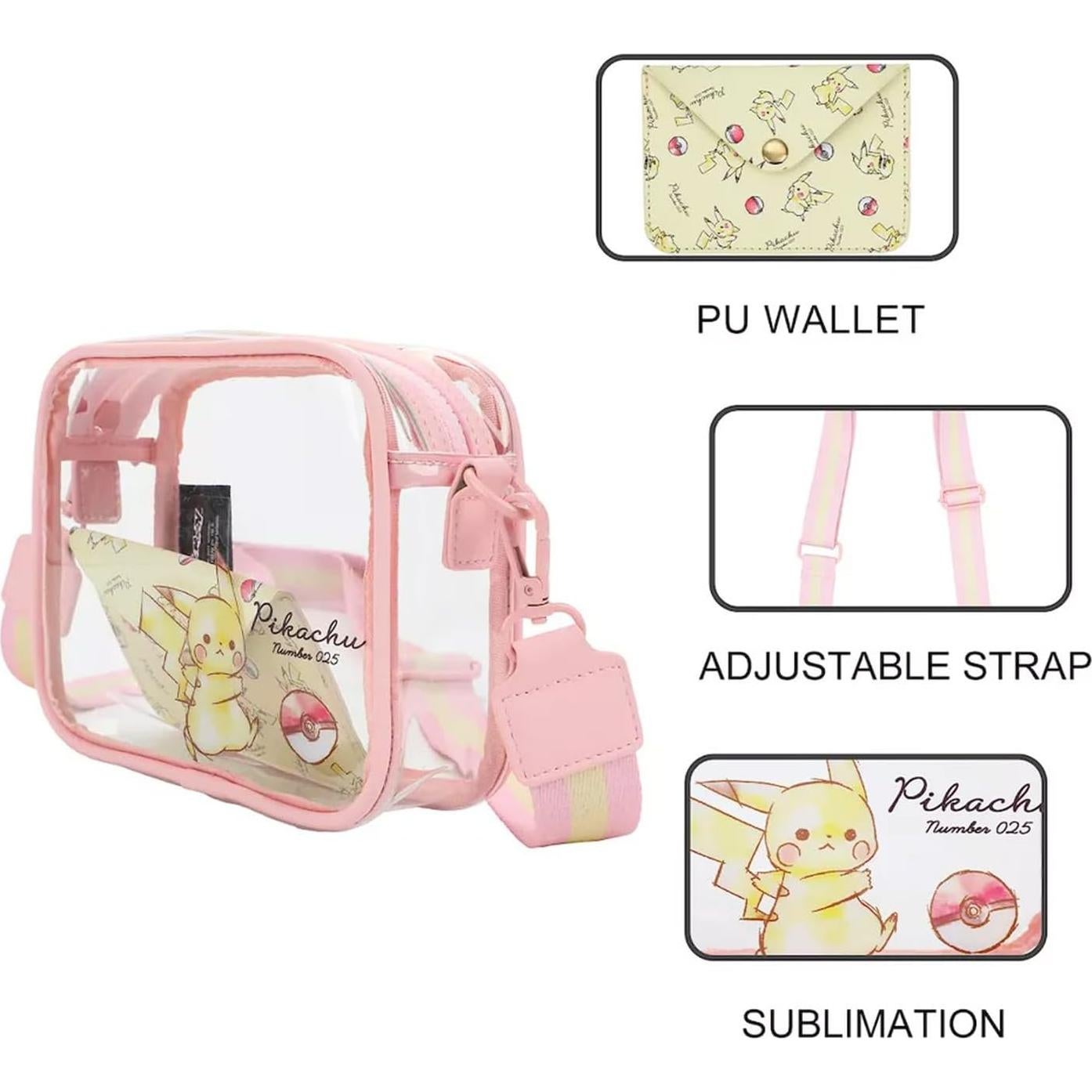 Bolso Transparente Pikachu para Mujeres con Botella de Agua