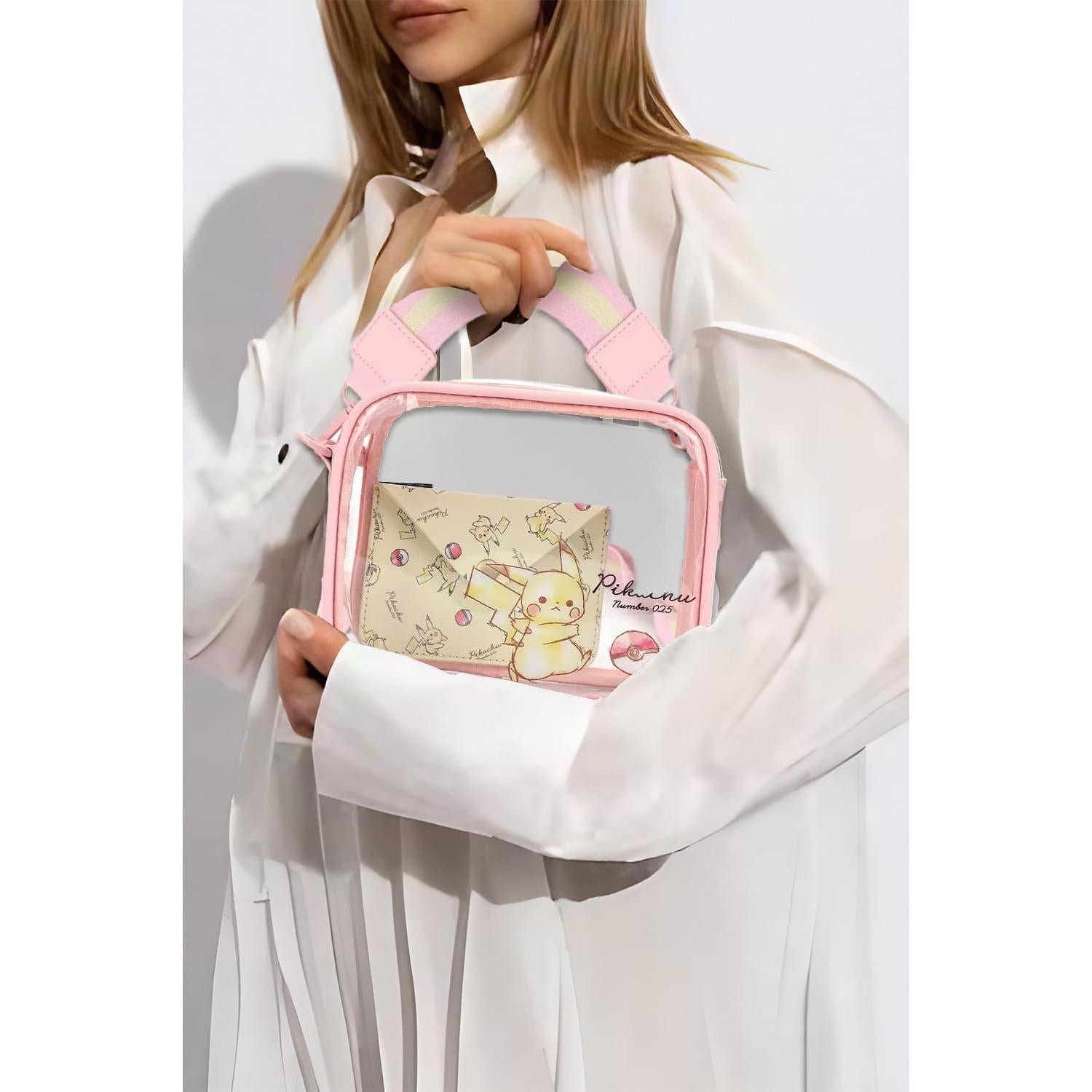Bolso Transparente Pikachu para Mujeres con Botella de Agua