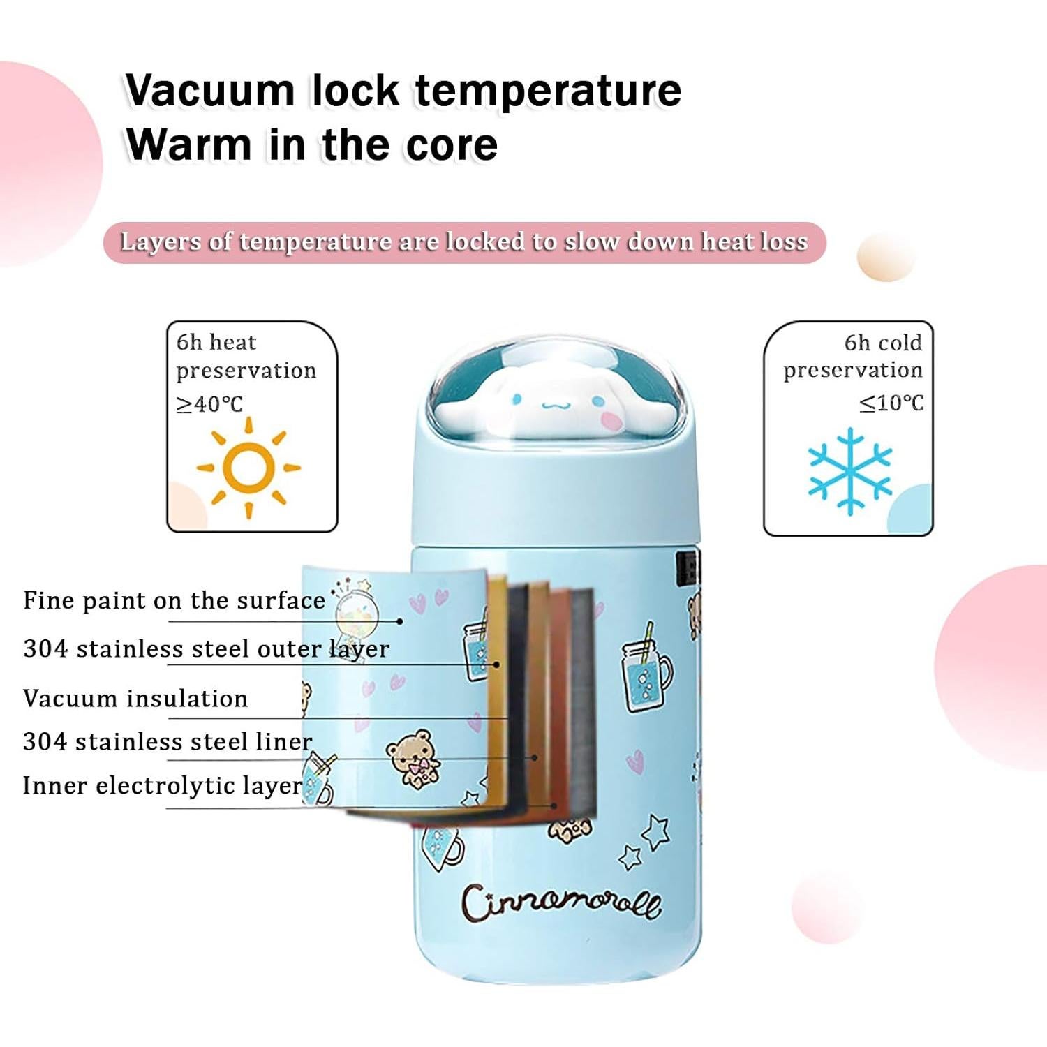 Botella de Agua Anime POYIPI 280ml Acero Inoxidable Rosa