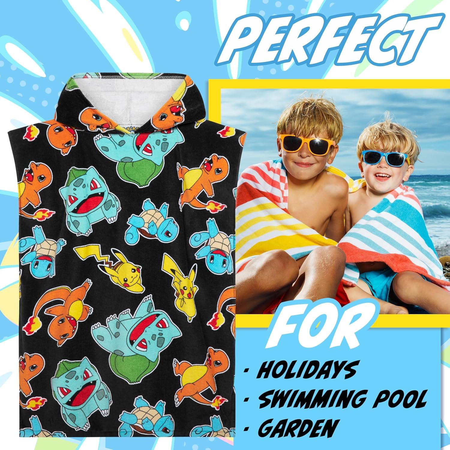 Toalla de baño con capucha Pokemon 100% algodón 6-9 años