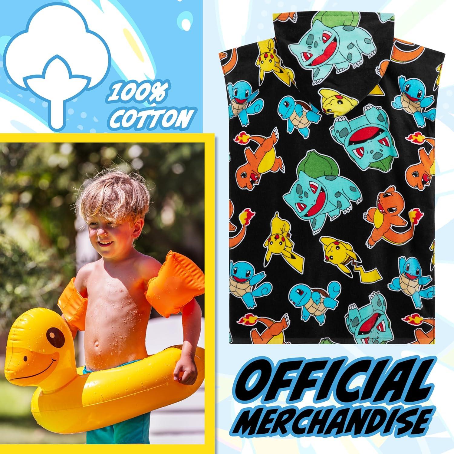 Toalla de baño con capucha Pokemon 100% algodón 6-9 años