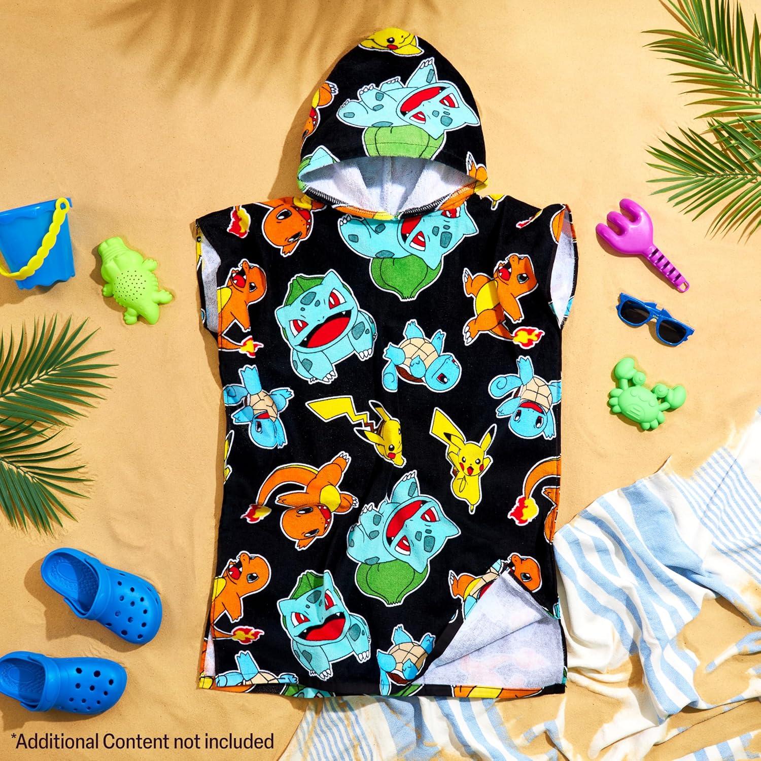 Toalla de baño con capucha Pokemon 100% algodón 6-9 años