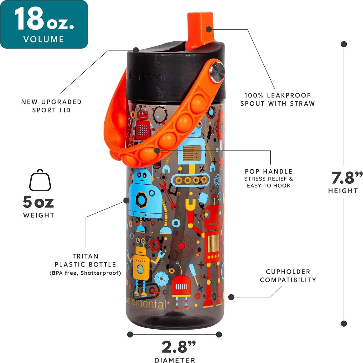 Botella de Agua Tritan Elemental 532ml con Asa Pop-it Azul
