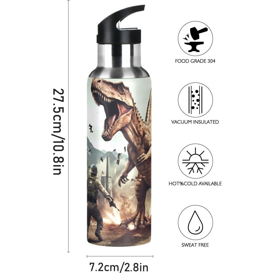 Botella de Agua ZOEO 600ml Acero Inoxidable T-Rex Popote