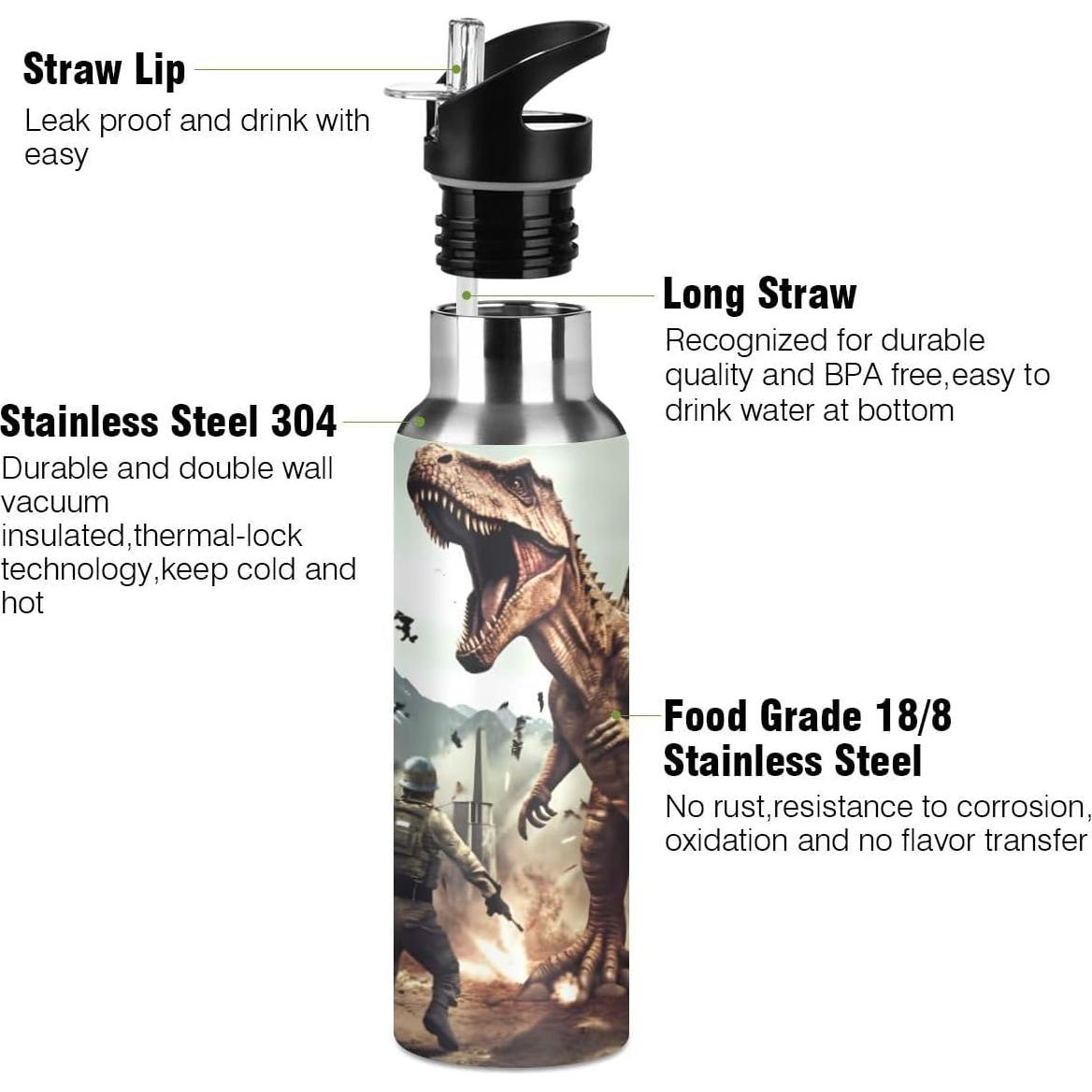 Botella de Agua ZOEO 600ml Acero Inoxidable T-Rex Popote