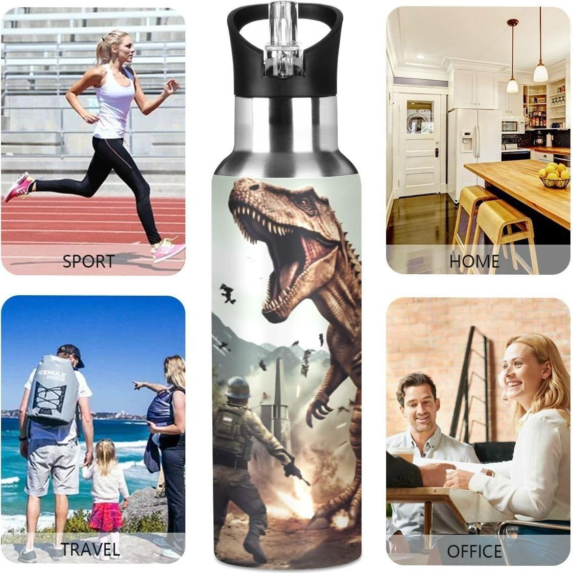 Botella de Agua ZOEO 600ml Acero Inoxidable T-Rex Popote