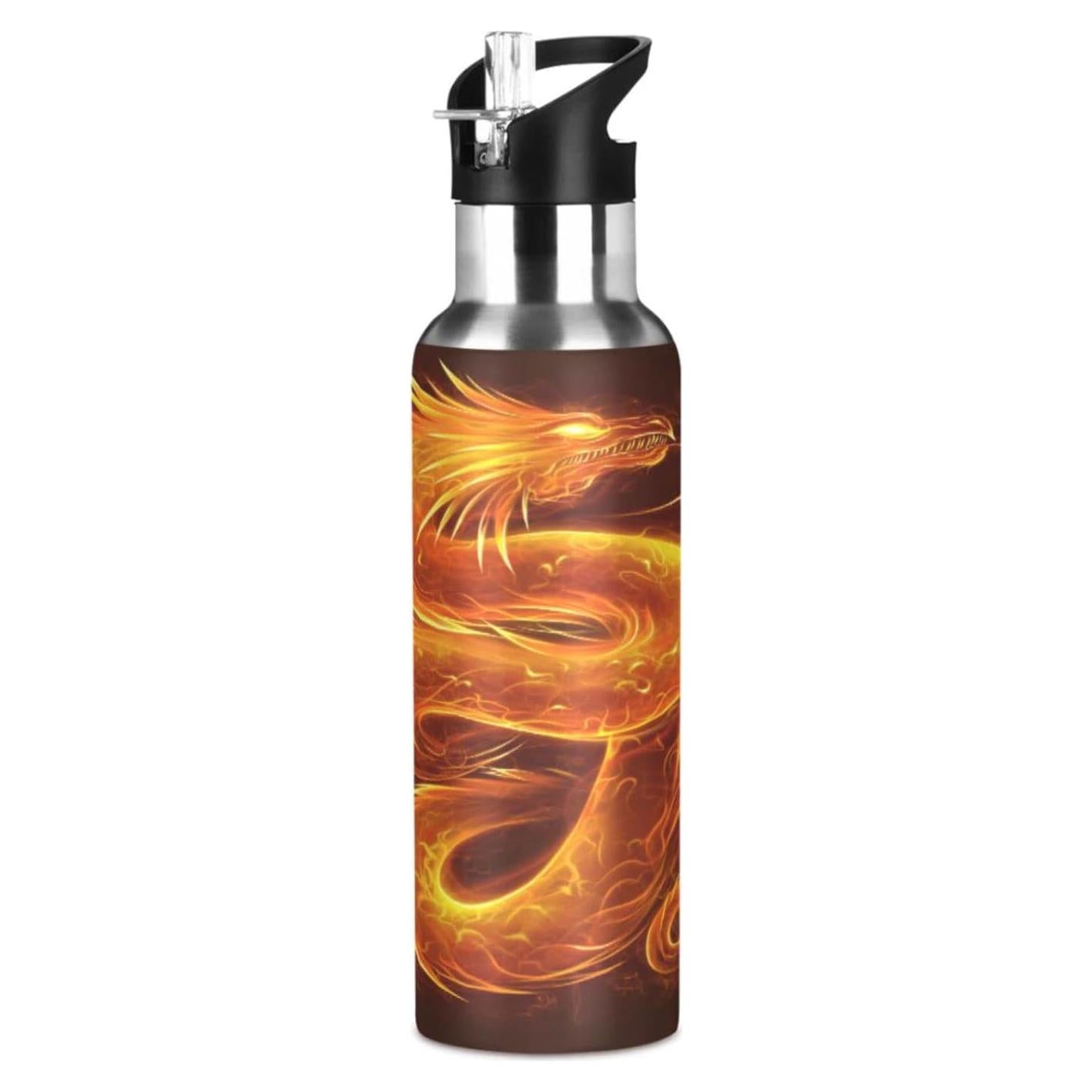 Botella de Agua Aislada MFTJYO Dragón 600 ml con Popote