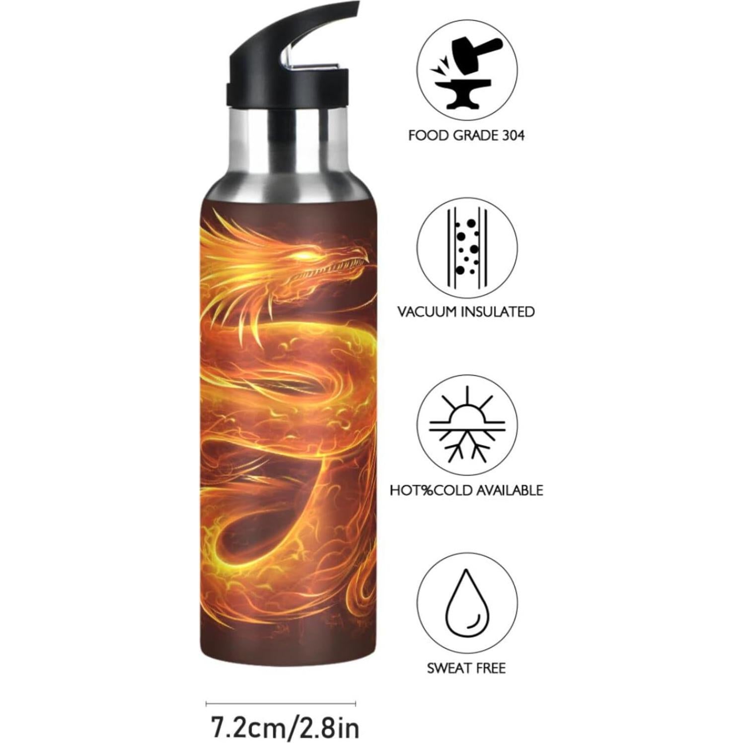 Botella de Agua Aislada MFTJYO Dragón 600 ml con Popote