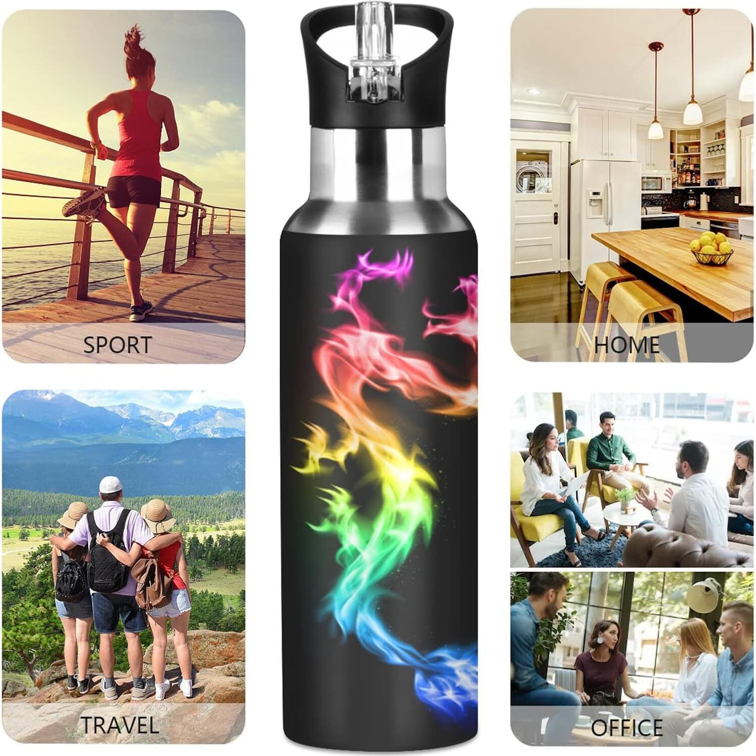 Botella de Agua ALAZA 600ml Dragón Arcoíris Aislada Acero Inoxidable