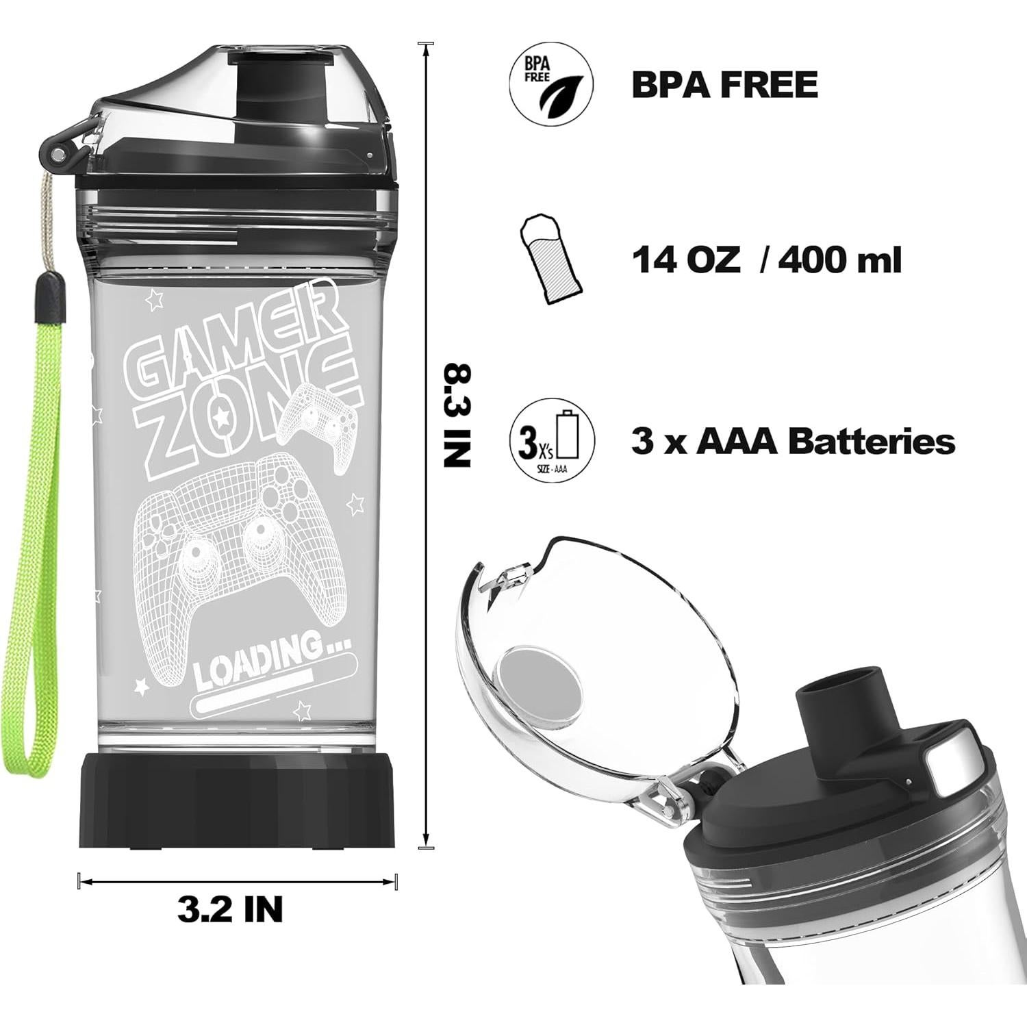 Botella de Agua Iluminada YuanDian 400ml para Niños - 3 en 1