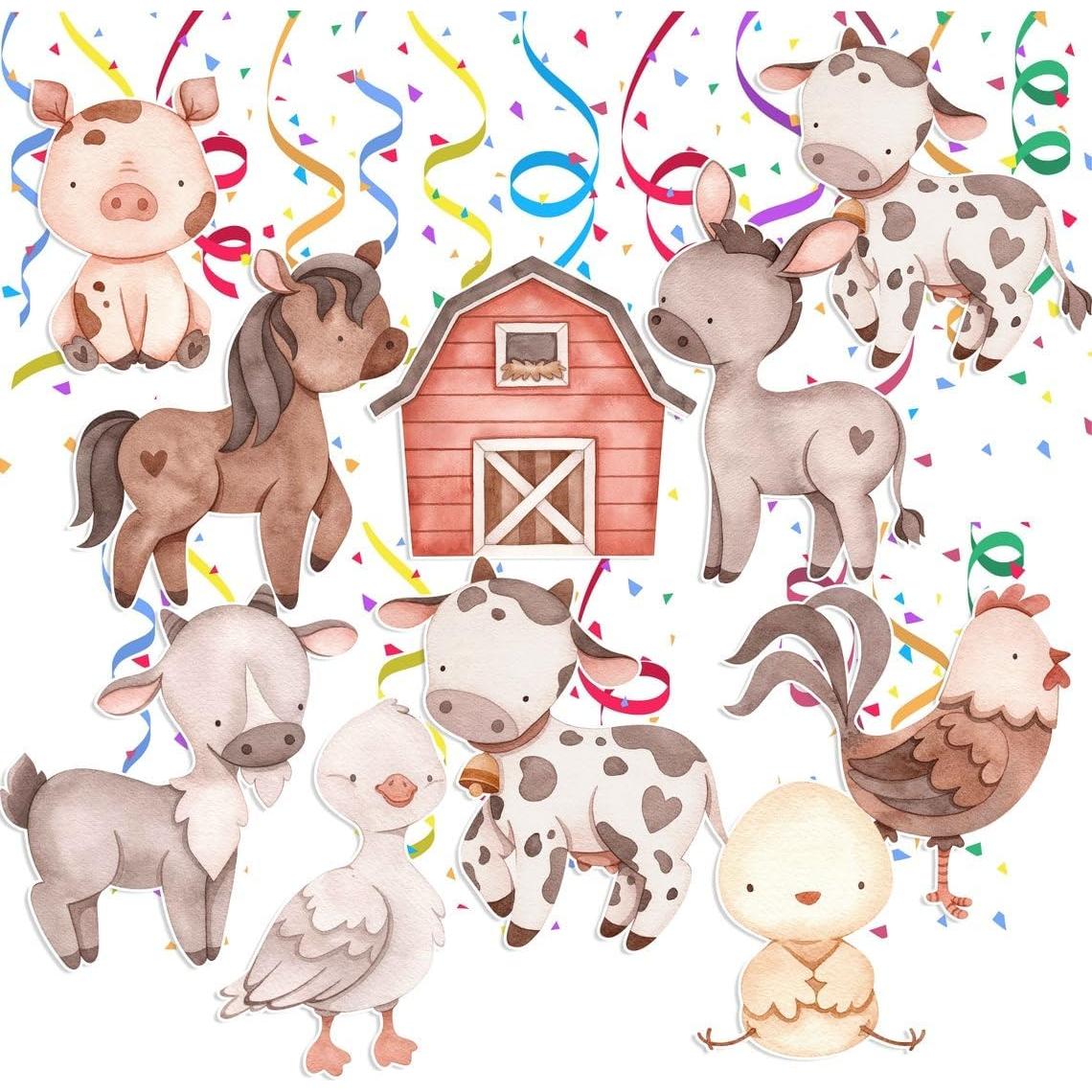 Paquete de 10 Streamers de Animales de Granja - Decoración Rústica