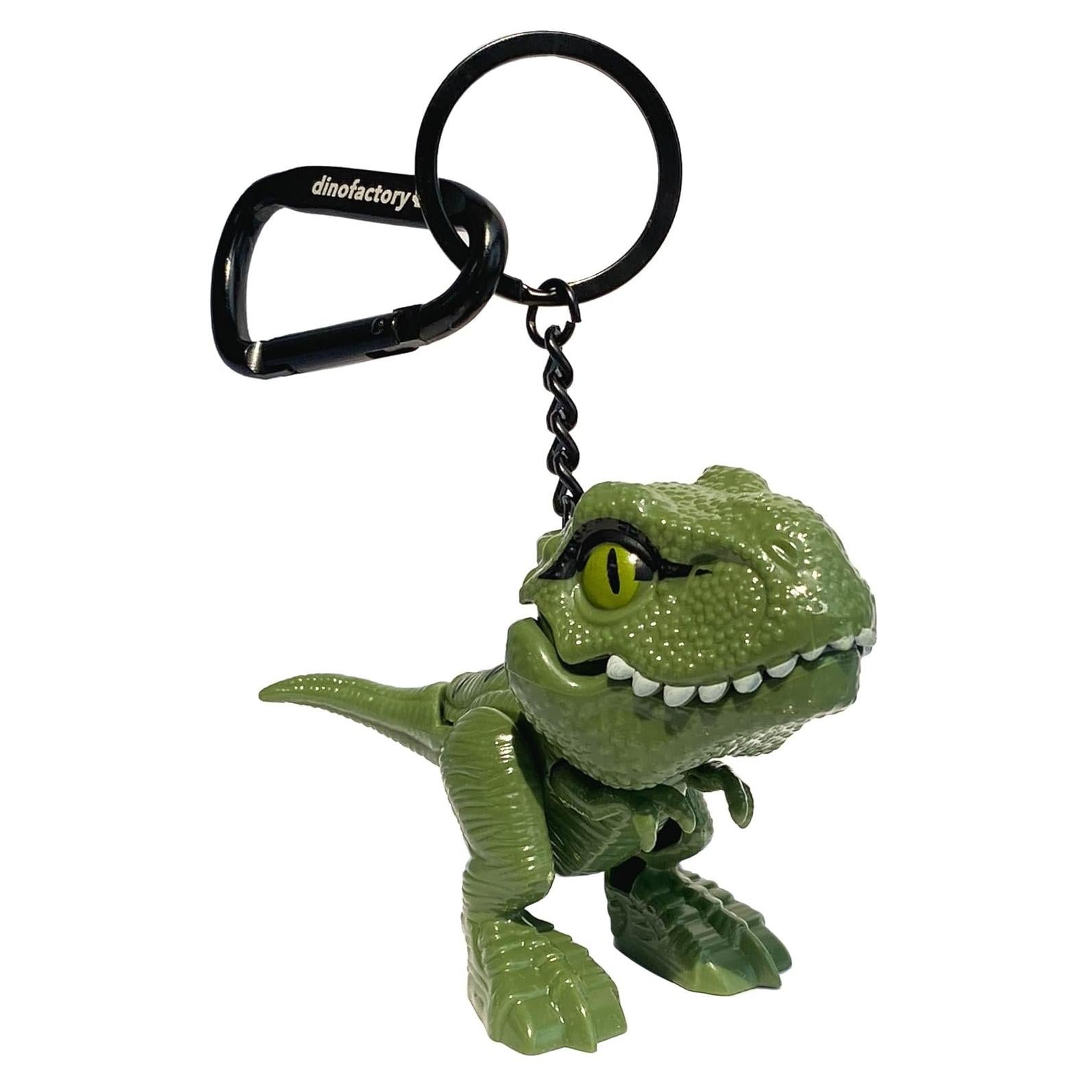 Llave de dinosaurio T-Rex verde con clip de mosquetón 5 cm